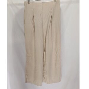 Cotton On Wide Leg Pant 8 US Beige Linen Blend Pleated Smocked Waist Cropped